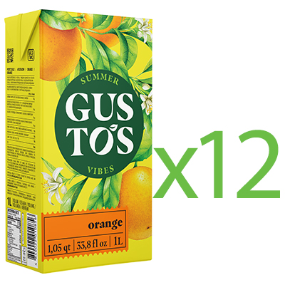 Упаковка напою сокового негазованого з апельсином. Пастеризований. ТМ «Gustos», 1Л х 12 шт