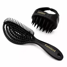 Набір щітка для волосся та масажна щітка для голови Famirel Set Hair Brush & Scalp Exfoliator-Massager, Чорний
