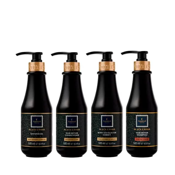 Famirel Black Caviar — баланс, очищення та SPA-догляд для тіла й жирного волосся (086424, 086431, 086486, 086479)