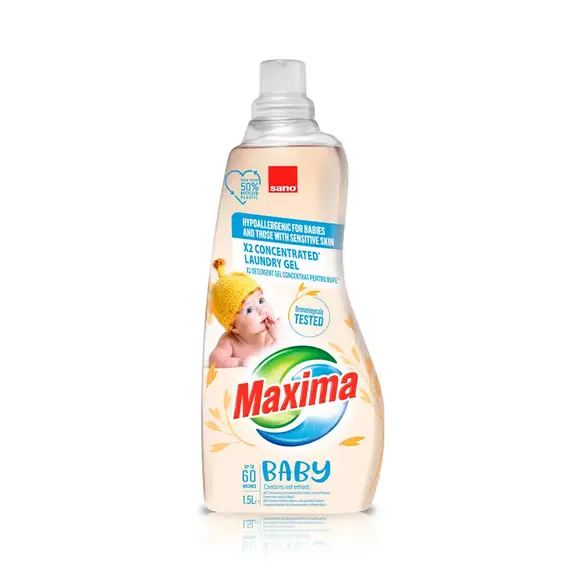 Концентрований гель для прання х2 Sano Maxima Baby Oat для дитячої білизни 60 прань, 1,5 л (7290102993345)